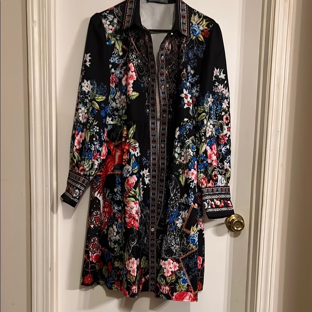 Dalia Red and Blue Long Sleeve Collar Sundress